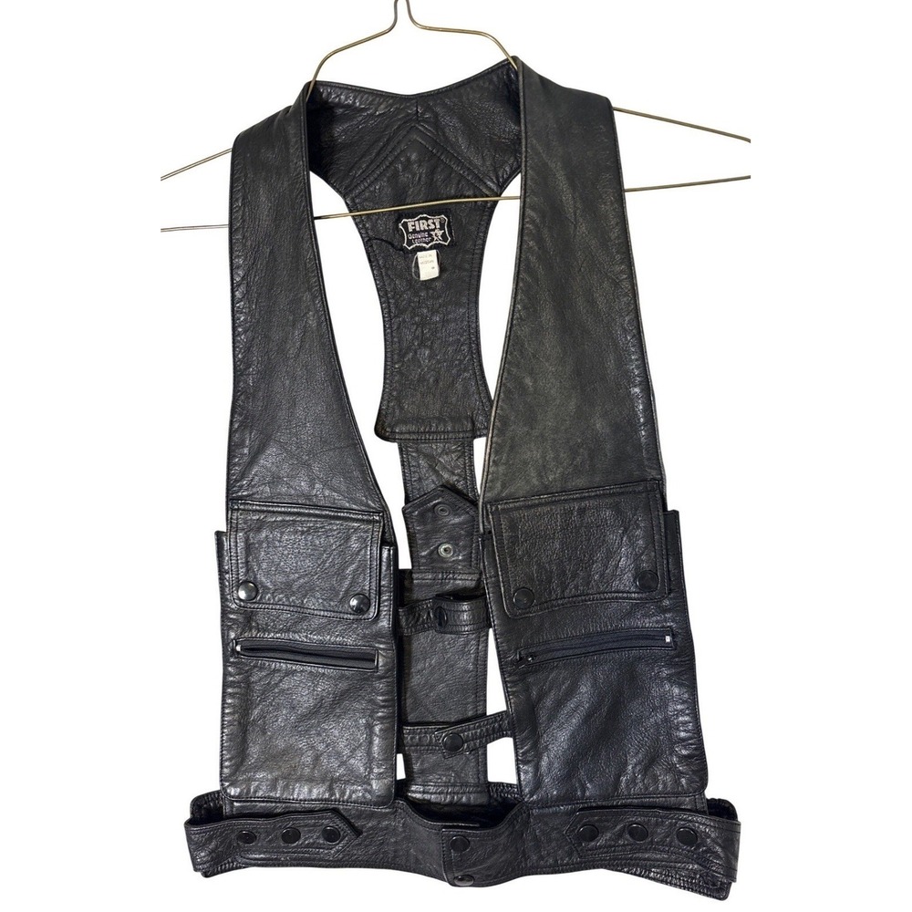 First Genuine Leather Mens Black Motorcycle Utility Vest Tactical Biker M